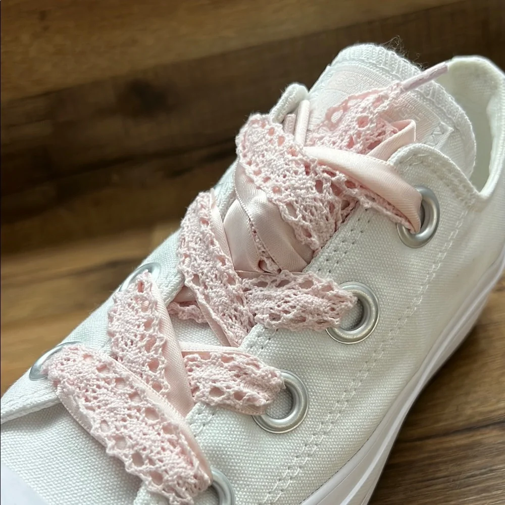 Converse White Sneakers with Pink Lace platform